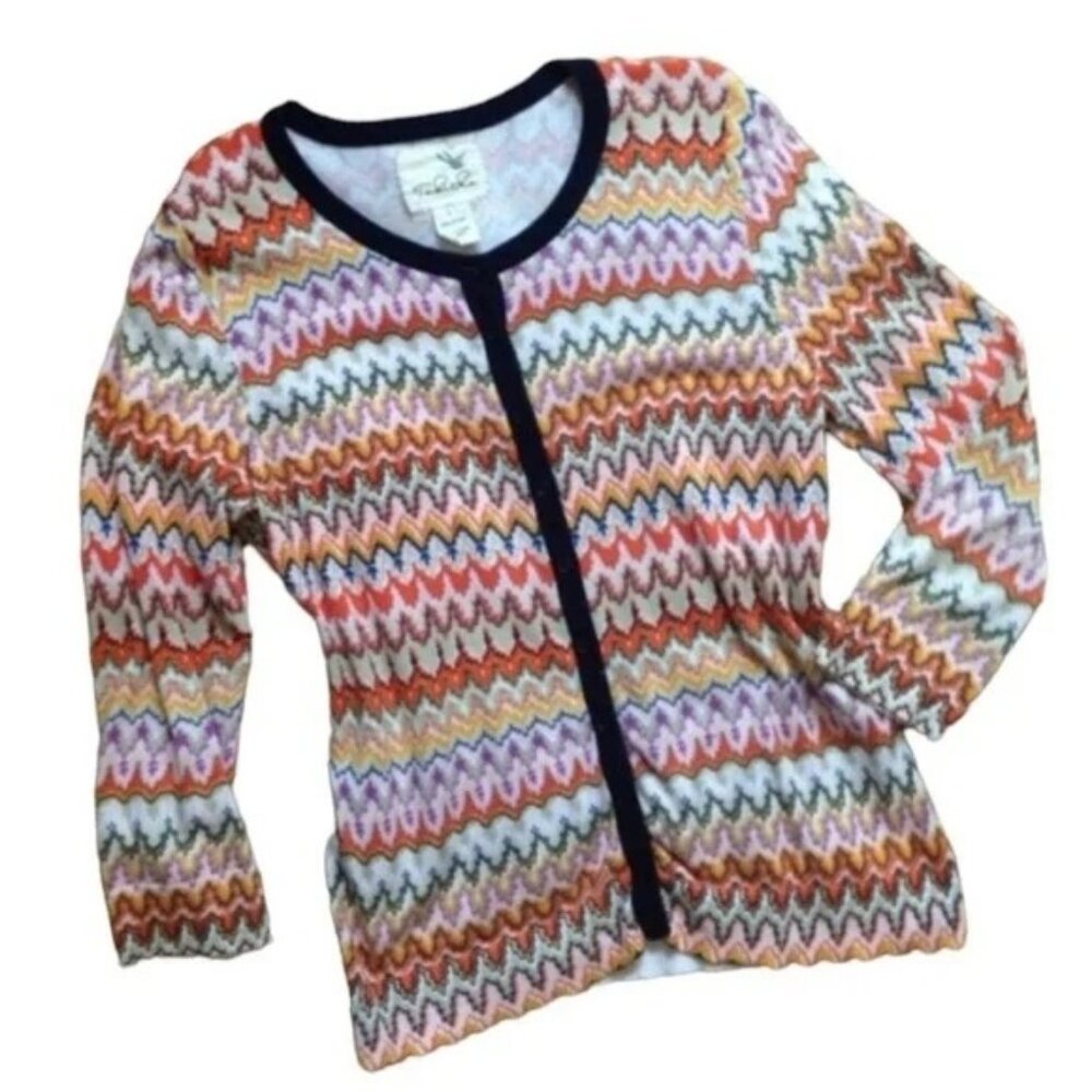ANTHROPOLOGIE TABITHA CHEVRON FREQUENCIES COTTON CARDIGAN SWEATER L/XL